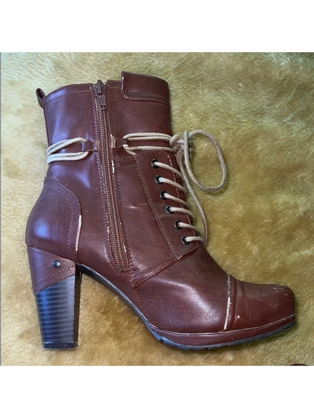 Codia • Women’s 7 • Brown • Lace-Up Heeled Boots • Side Zipper • Round Toe - Picture 5 of 7